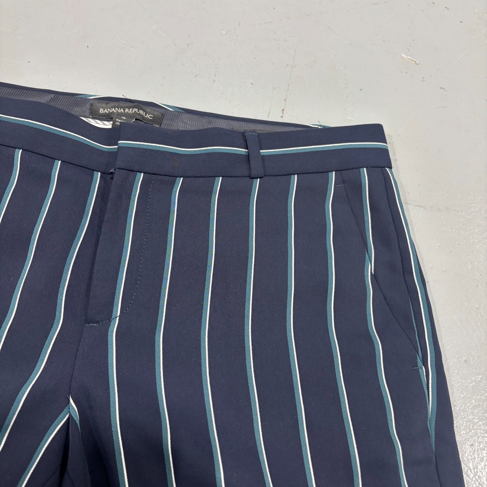 Banana Republic Avery Navy Blue Teal Striped Ankle Dress Pants Trousers Sz 6